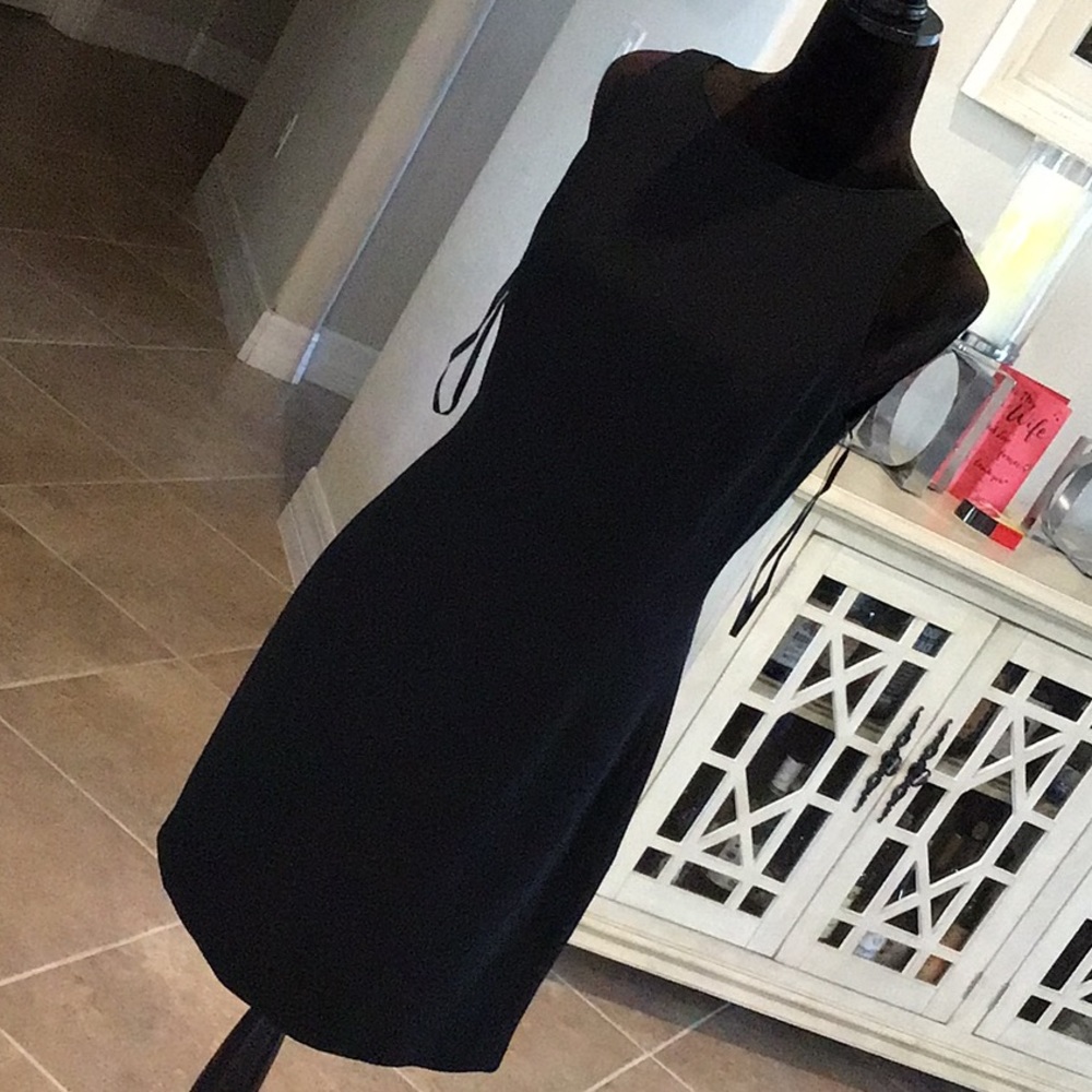 andrea polizzi for rex lester back zip shift dress, black, size 8